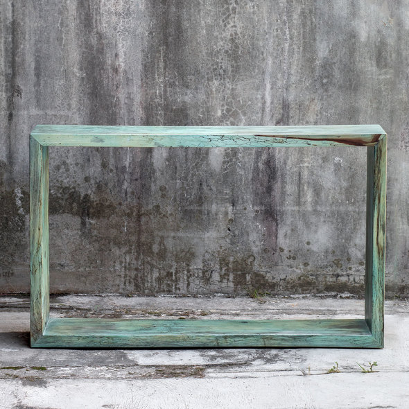 modern table base Uttermost Console & Sofa Tables This Fun Statement Console Table Features Naturally Spalted Tamarind Wood, Finished In A Soft Caribbean Blue-green. Cracks And Variations In The Grain Are Natural To This Type Of Wood.