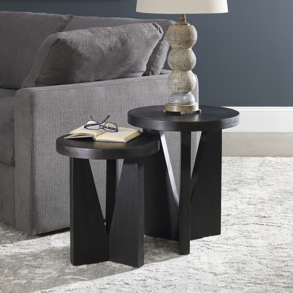 small nightstand table Uttermost Accent & End Tables Modern And Sophisticated, This Set Of Two Nesting Tables Features Strong Angular Lines And Is Layered In Dark Espresso Finished Mindi Veneer.