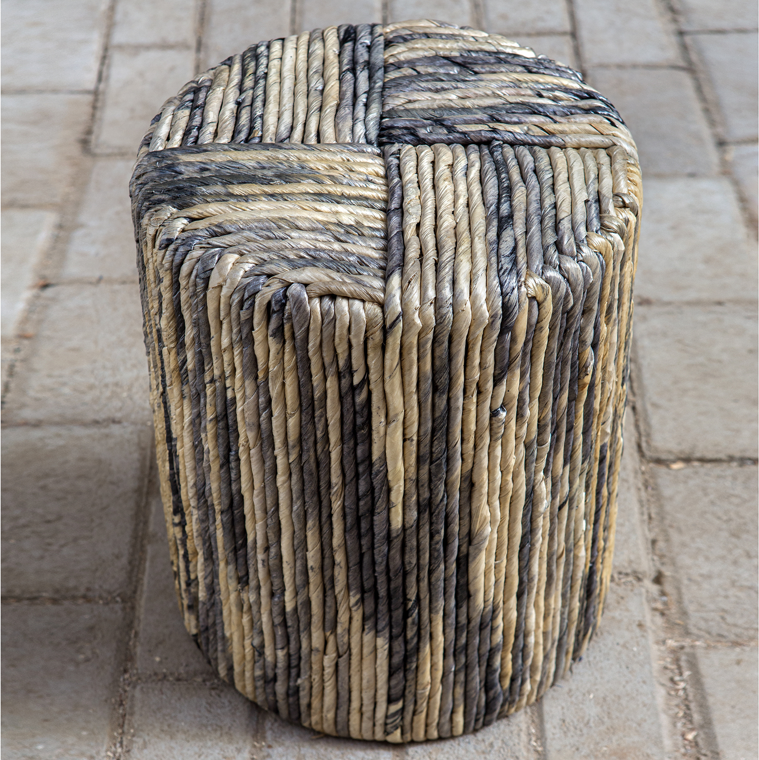 living room velvet chairs Uttermost  Accent Stools Inspired By Casual Coastal Style, This Accent Stool Is Layered In A Woven Banana Leaf Exterior In Gray And Natural Color Tones. Group Multiples Together For A Fun Display Or Use Individually For Smaller Spaces.