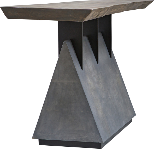 brown end tables Uttermost Console & Sofa Tables Inspired By Lodge And Industrial Styles, This Console Features A Naturally Finished Mahogany Wood Slab Top With Live Edge Details. Accented With Gunmetal Finished Steel Supports And A Faux Concrete Base. Size And Shape Of The Top May Vary Slightly Due To The Authentic Nature Of The Design, Making Each Piece Especially Unique. Solid Wood Will Continue To Move With Temperature And Humidity Changes, Which Can Result In Cracks And Uneven Surfaces, Adding To Its Authenticity And Character.