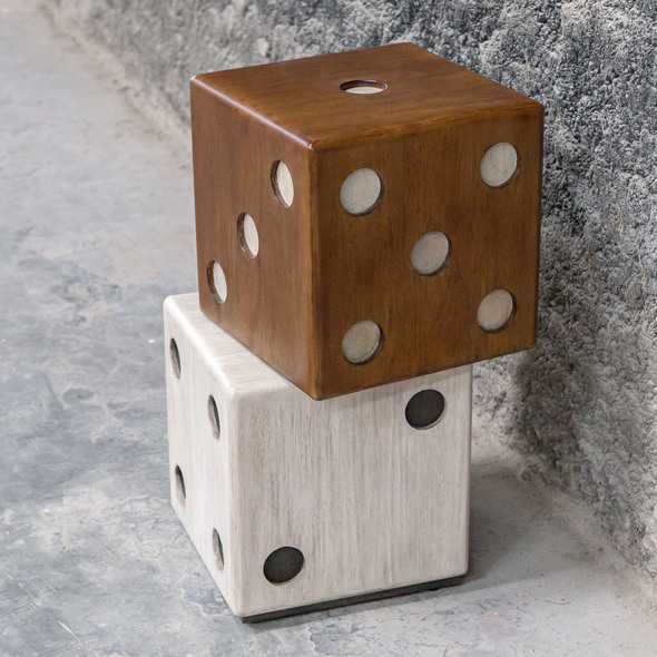corner of a table Uttermost Accent & End Tables This Asymmetrical Stacked Dice Accent Adds A Playful Touch To Your Game Room Decor. Each Layer Is Constructed From Solid Suar Wood In Natural Wood Tone And Whitewashed Finishes With Distressed Ebony And White Accents.