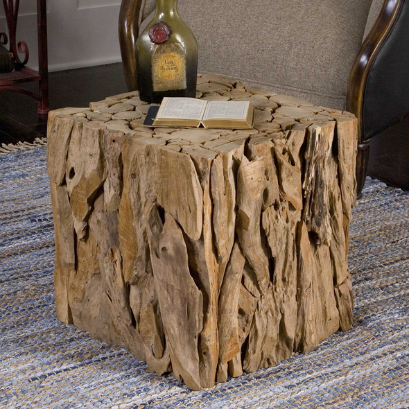 sofa console Uttermost Accent & End Tables Natural Teak Wood, Skillfully Pieced Together Into An Artistic And Precise Sculpture With A Smoothly Sanded Top And Open Bottom, Multiplying Its Use As A Table, Seat, Or Box Planter. Matthew Williams
