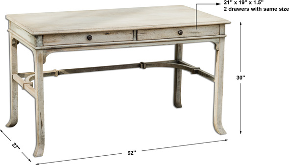 office desk for office Uttermost Desks Plantation-grown Mango Wood Makes Up The Solid, Carved And Dovetail Construction With Deep-grained Mindi Veneer In An Aged White Finish With Antique Brass Drawer Pulls. Matthew Williams