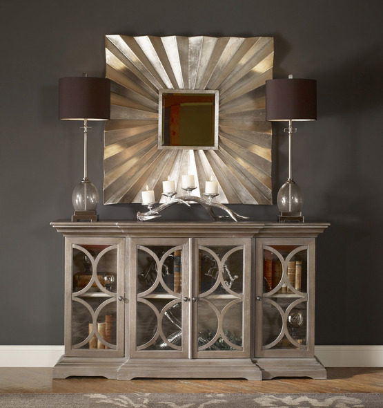 small sideboard with glass doors Uttermost Chests & Cabinets Craftsman Built With Breakfront Styling, Carved Molding Details, And Elegant Paris Silver Finish, A Subtly Metallic Silver Over A Walnut Finished Fine Wood Grain With Clear Glass Doors. Matthew Williams
