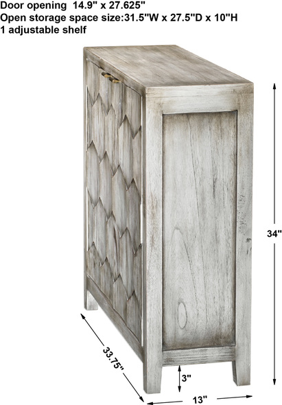 grey drawers for bedroom Uttermost  Console Cabinet Expert Craftsmanship Is Displayed In The Three Dimensional Honeycomb Striped Doors In Smoked Ivory Finished Mahogany Wood With Antique Bronze Iron Handles. Includes One Adjustable Interior Shelf.