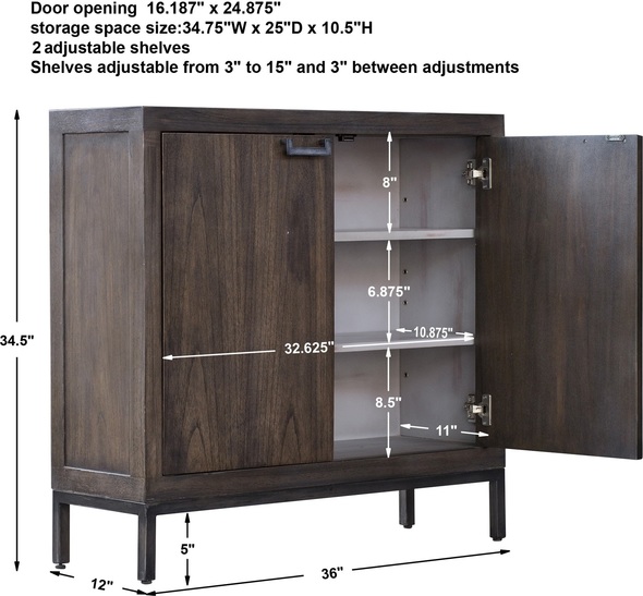 chest of drawers for kitchen storage Uttermost  Console Cabinet Soft Contemporary Styling, Featuring A Paris Silver Finish, A Subtle Metallic Silver Over A Light Walnut Stain, Set Atop A Simplistic Iron Base Finished In Aged Steel With Coordinating Door Pulls. Has Two Adjustable Shelves.