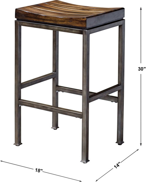 top counter stools Uttermost Bar & Counter Stools Constructed Of Solid Hardwood, Finished In A Lightly Burnished Dark Walnut Revealing Warm Honey Undertones, Set Atop An Industrial Iron Base Finished In A Lightly Brushed Steel.