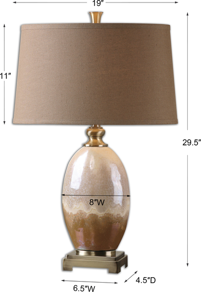 gold lamp with black shade Uttermost Ceramic Table Lamps Ceramic Base Finished In An Iridescent Ivory And Rust Brown Glaze Accented With Plated Brushed Antiqued Gold Details.