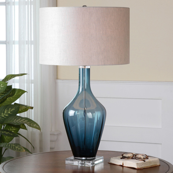Uttermost Blue Glass Table Lamps Table Lamps Translucent Dark Azure Blue Glass Accented With Crystal Details.
