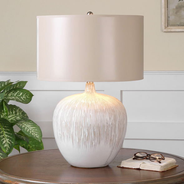 standing globe lamp Uttermost Textured Ceramic Table Lamps Textured Ceramic Base Finished In A Distressed Aged Ivory Glaze With Dark Tan Undertones.