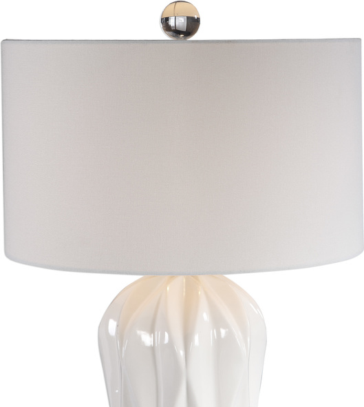 Uttermost Glossy White Table Lamp Table Lamps Modern Style Emanates From This Table Lamp With An Embossed Geometric Pattern Finished In A Glossy White Glaze Accented With Polished Nickel Details And A Crystal Finial.
