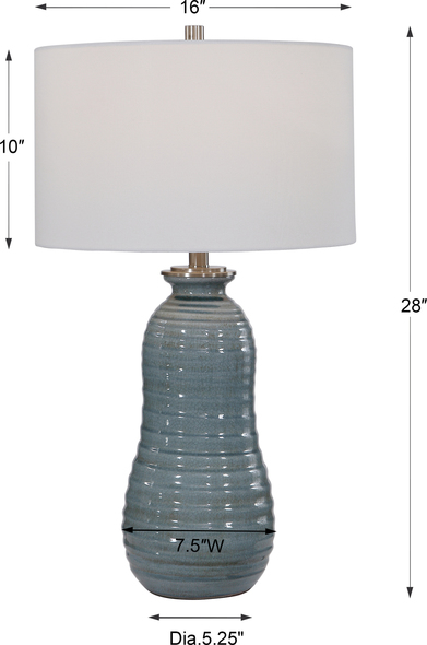 mini lamp led Uttermost Zaila Light Blue Table Lamp This Ceramic Table Lamp Has A Tapering Ribbed Surface That Is Finished In A Light Blue Crackled Glaze, Accented With Brushed Nickel Details.