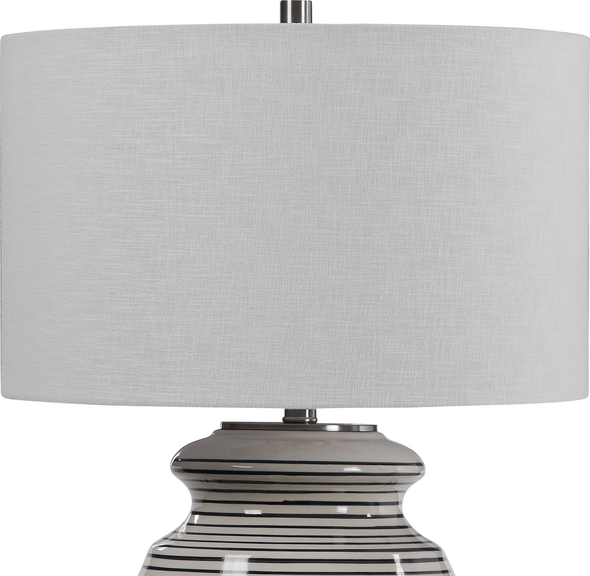 Uttermost Marisa Off White Table Lamp Table Lamps This Table Lamp Has A Ceramic Base Finished In An Off-white Glaze With Navy Blue Stripes, Accented With Brushed Nickel Details.