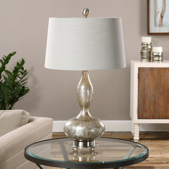modern black desk lamp Uttermost Table Lamp Smoked Mercury Glass Accented With Brushed Nickel Metal Details.