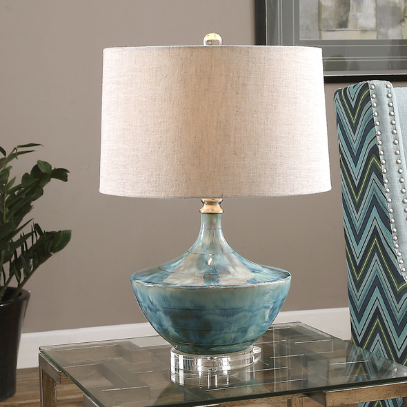 student table lamp Uttermost Blue Ceramic Lamps Blue Tie-dyed Ceramic Glaze With Subtle Green Undertones Accented With Crystal Details.