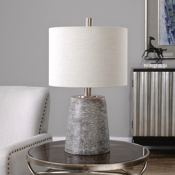 white led light bulb Uttermost Bronze Ceramic Lamp Heavily Textured, Dark Rustic Bronze Ceramic With A Light Gray Wash Accented With Brushed Nickel Plated Details.