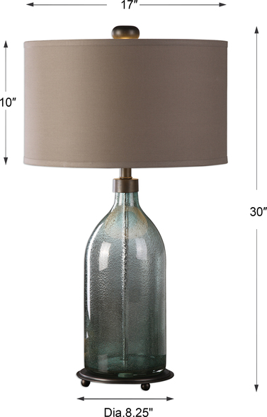 Uttermost Gray Glass Table Lamp Table Lamps Heavily Seeded Smokey, Olive-gray Glass Accented With Plated, Dark Oxidized Bronze Metal Details.