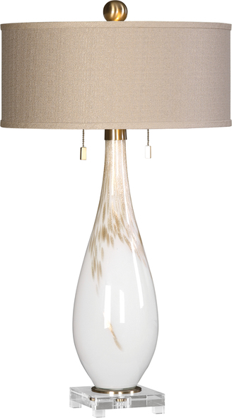 kitchen lights for small kitchen Uttermost White Glass Table Lamp Gloss White Glass Featuring Metallic Copper Hues Accented With Plated Brushed Brass Metal Details And A Thick Crystal Foot.