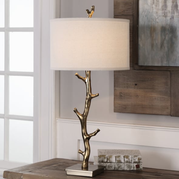  Uttermost Tree Branch Table Lamp Table Lamps Cast From An Authentic Tree Branch, Finished In A Plated Antiqued Gold, Sitting On A Coordinating Steel Foot.