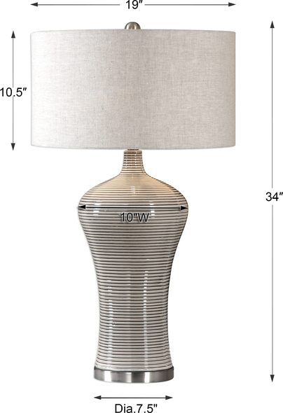 glass lamp Uttermost Light Gray Table Lamp This Ribbed Ceramic Base Is Finished In A Distressed Light Gray Glaze, Accented With Brushed Nickel Plated Details.