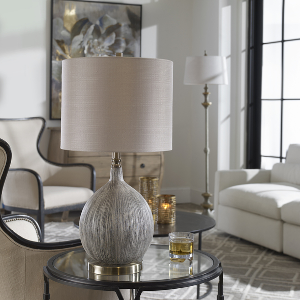 Uttermost Textured Ivory Table Lamp Table Lamps Organic Gourd Shaped Ceramic With A Heavily Textured Surface, Finished In An Old Ivory With Aged Black Undertones, Accented With Burnished Brass Plated Details.