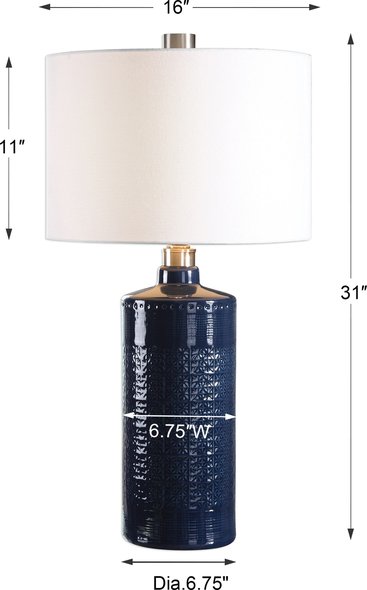 black table lamp shades Uttermost Royal Blue Table Lamp Intricately Embossed Ceramic Finished In A Royal Blue Glaze, Accented With Brushed Nickel Plated Details.