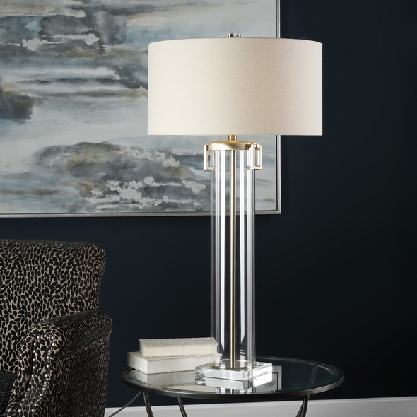  Uttermost Tall Cylinder Lamp Table Lamps This Substantial Lamp Features A Clear Acrylic Tall Cylinder, Accented With Light Champagne-nickel Plated Details And A Thick Crystal Foot.