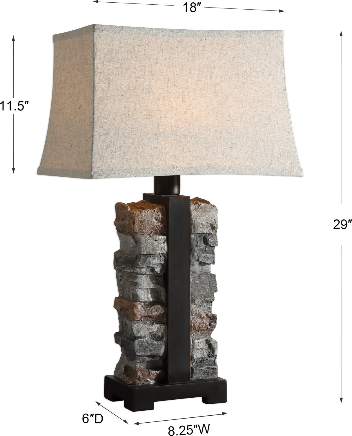 white lamp with shelves Uttermost Stacked Stone Lamp This Indoor/outdoor Lamp Features A Three Dimensional Stacked Stone Design Formed Out Of Molded Concrete, Paired With Rustic Black Metal Details.