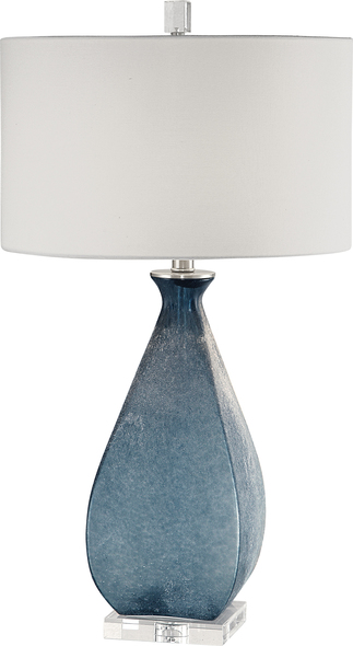 stained glass standing lamp Uttermost Ocean Blue Lamp Deep Ocean Blue Glass With An Acid Etched Texture, Accented With Brushed Nickel Plated Details And A Thick Crystal Foot.
