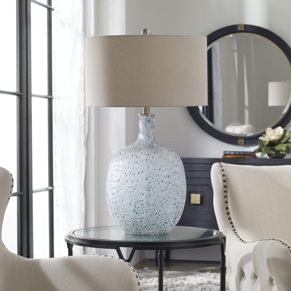 Uttermost Glass Table Lamp Table Lamps The Finish On This Glass Base Is Reminiscent To An Ocean Wave Crashing, Featuring Mottled Highlights Of Blue-green, Covered In A Heavily Textured Aged White Glaze, Paired With Brushed Nickel Plated Details.