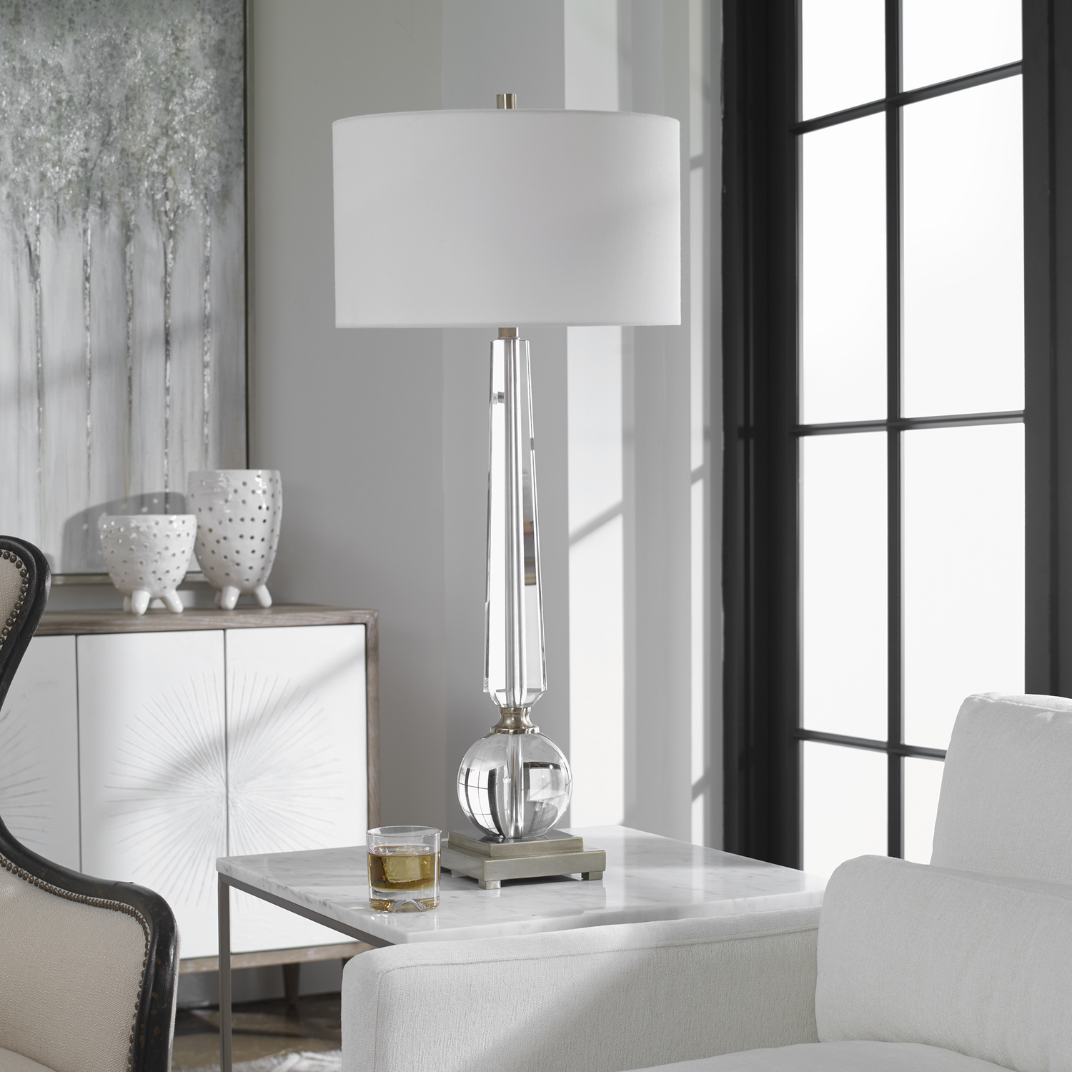 modern glass lamp shades Uttermost Crystal Lamp This Elegant Lamp Features A Tapered Cut Crystal Column, Displayed With A Thick Crystal Sphere, Creating A Timeless Design That
