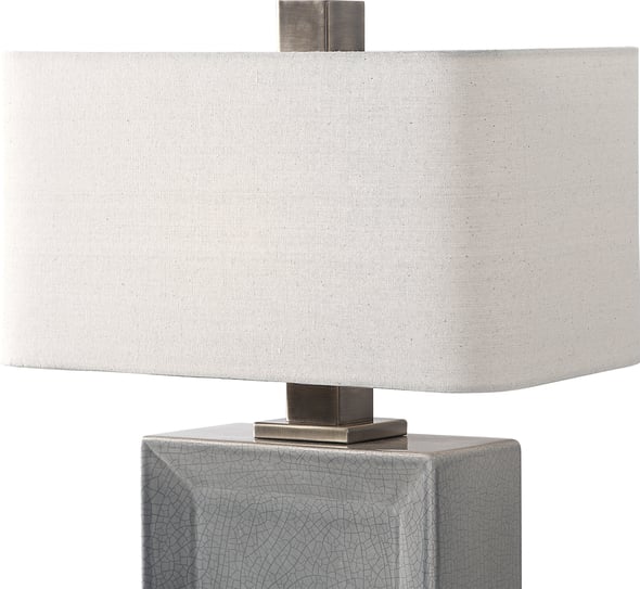  Uttermost Crackled Gray Table Lamp Table Lamps This Contemporary Table Lamp Is Accented By Clean Lines And A Subdued Color Palette. The Rectangular Ceramic Base Has A Crisp, Inset Detail Finished In A Crackled Gray Glaze Accented With Antique Bronze Details.