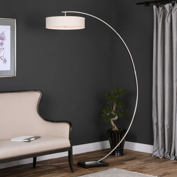 black and white floor lamp Uttermost Nickel Arc Floor Lamp Brushed Nickel Plated Metal With An Extreme Arc Accented With A Matte Black Foot.