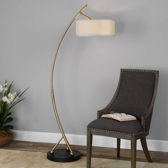 house ceiling light design Uttermost Curved Brass Floor Lamp Curved Metal Finished In A Plated Brushed Brass Accented With A Matte Black Foot. Shade Pivots Up And Down For Desired Placement.