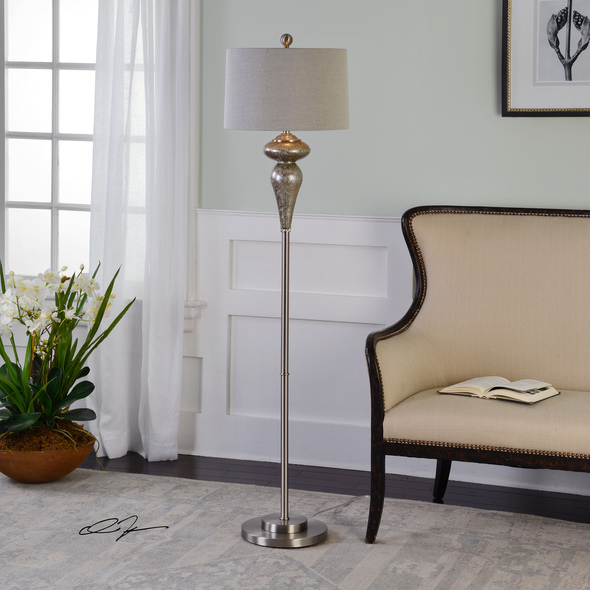 remote light fixture Uttermost Floor Lamp Smoked Mercury Glass Accented With Brushed Nickel Metal Details.