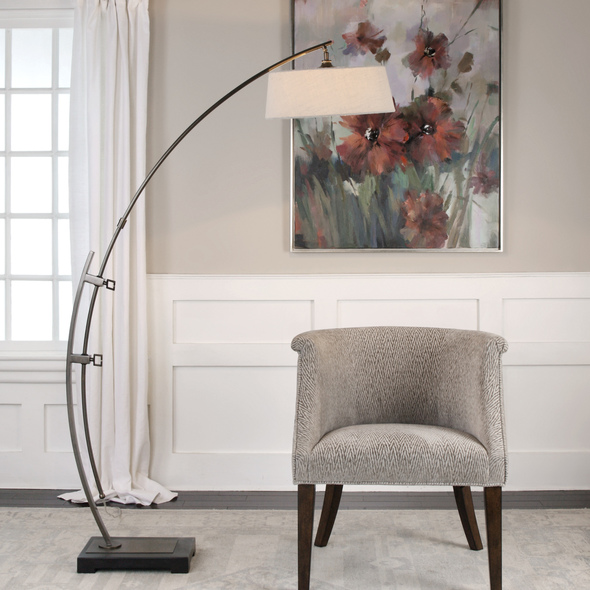 side wall lights Uttermost Bronze Arc Floor Lamp This Floor Lamp Features An Adjustable, Large Steel Arc, Finished In A Plated, Dark Oxidized Bronze, Resting On A Matte Black Foot. Includes One-40 Watt, G125-29, Amber Glass, Antique Style Bulb.