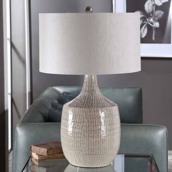 outdoor night lights Uttermost Felipe Gray Table Lamp This Ceramic Base Keeps It Simple In Shape, Yet Upscale With Its Fashionable Pattern That