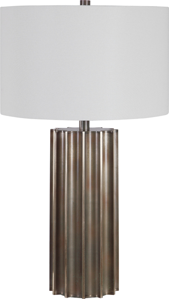 white work lamp Uttermost Khalio Gun Metal Table Lamp This Table Lamp Features A Deep Fluted Steel Base Finished In An Aged Gunmetal With Rust Distressing And Brass Plated Edges, For A Rustic Industrial Feel.