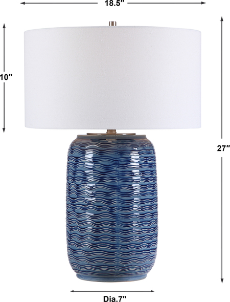 small white lamp shades Uttermost Blue Table Lamp Contemporary Coastal Table Lamp Features A Blue Ceramic Base With Wavy Texture Accented With Brushed Nickel Details.