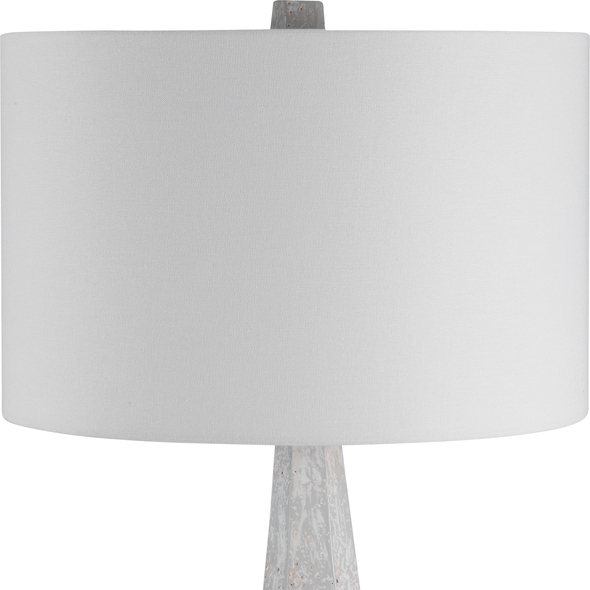 lamps for entryway table Uttermost Concrete Table Lamp This Table Lamp Showcases A Tapered Base In A Concrete Look With Crisp Edges And Porous Texture Finished In Off-white, Light Gray, And Taupe Tones, Paired With Brushed Nickel Accents.
