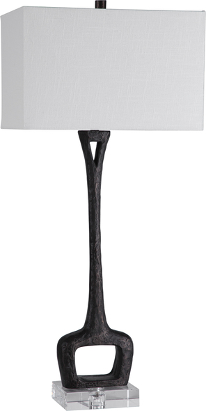 tiffany vintage lamp Uttermost Iron Table Lamp This Cast Iron Table Lamp Is Finished In A Masculine Aged Black With A Heavy Organic Texture Displayed On An Elegant Crystal Foot.