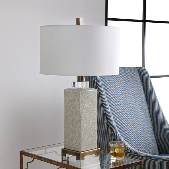 Uttermost Crackled Taupe Table Lamp Table Lamps Ceramic Table Lamp Features A Cream And Taupe Crackle Glaze With Antique Brushed Brass Plated Details And Crystal Accents.