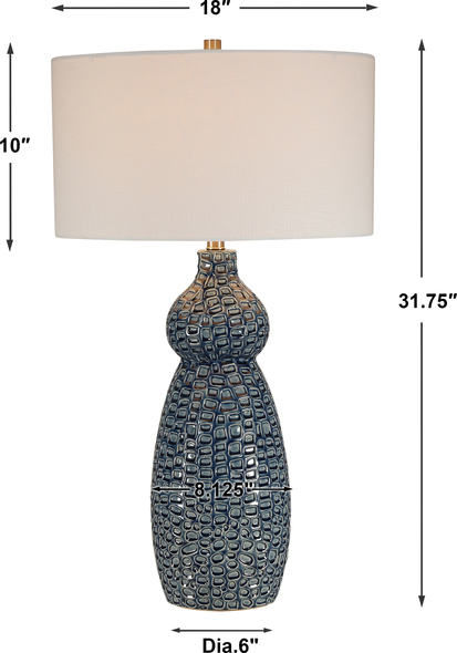 Uttermost Cobalt Blue Table Lamp Table Lamps Based On Mid-century Modern Designs, This Ceramic Table Lamp Features A Curved Base With Carved Geometric Details Finished In A Deep Cobalt Blue Glaze With Brushed Nickel Accents.