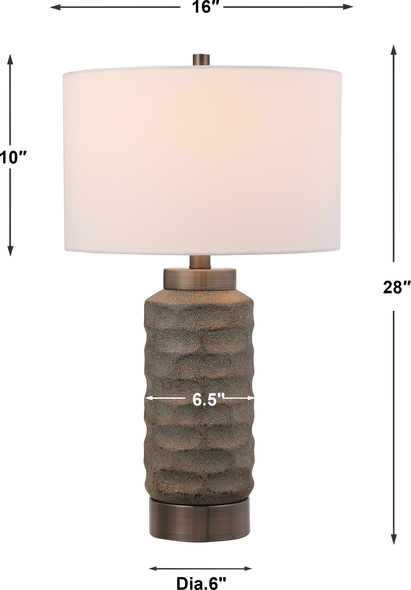 Uttermost Ceramic Table Lamp Table Lamps Showcasing A Uniquely Carved Base, This Ceramic Table Lamp Features A Metallic Dark Gold Finish Washed With A Textured Gray Glaze, Accented With Antique Nickel Plated Details.