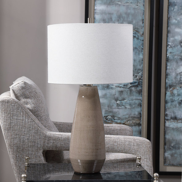 bed lamps for sale Uttermost Taupe-Gray Table Lamp Simple Yet Stylish, This Ceramic Table Lamp Is Finished In A Crackled Taupe-gray Glaze With Noticeable Distressed Details And Antique Brushed Brass Accents.