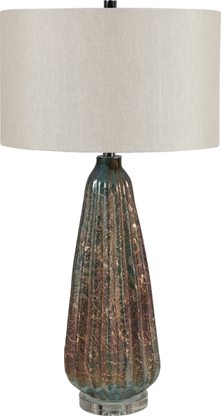 Uttermost Rust Table Lamp Table Lamps Elegant And Sophisticated, This Art Glass Table Lamp Displays A Deep Ridged Design With Colorful Light Blue And Rust Tones, Accented By Polished Nickel Plated Details And A Thick Crystal Foot.