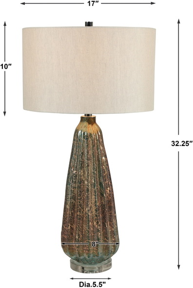 Uttermost Rust Table Lamp Table Lamps Elegant And Sophisticated, This Art Glass Table Lamp Displays A Deep Ridged Design With Colorful Light Blue And Rust Tones, Accented By Polished Nickel Plated Details And A Thick Crystal Foot.