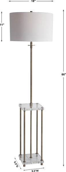 unique ceiling lights Uttermost Antique Brass Floor Lamp Sophisticated And Elegant, This Floor Lamp Displays A Transitional Look With Sleek Iron Details Finished In A Plated Antique Brass And Thick Crystal Shelves.