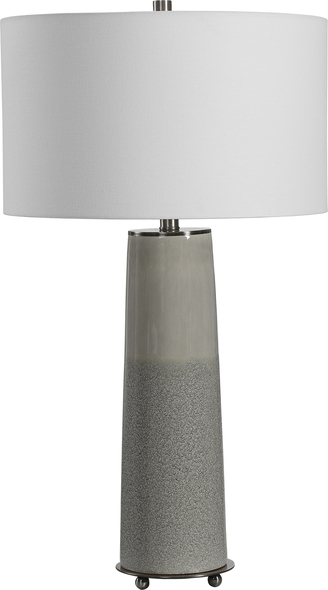  Uttermost Gray Glaze Table Lamp Table Lamps Sleek And Contemporary, This Ceramic Table Lamp Showcases A Two-tone Light Gray Glaze With A Gloss Sheen Top Half And A Textured Bottom Half, Complemented By Gunmetal Plated Accents.