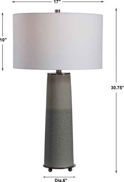  Uttermost Gray Glaze Table Lamp Table Lamps Sleek And Contemporary, This Ceramic Table Lamp Showcases A Two-tone Light Gray Glaze With A Gloss Sheen Top Half And A Textured Bottom Half, Complemented By Gunmetal Plated Accents.